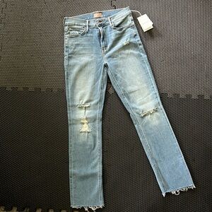 MOTHER mid-rise dazzler ankle fray